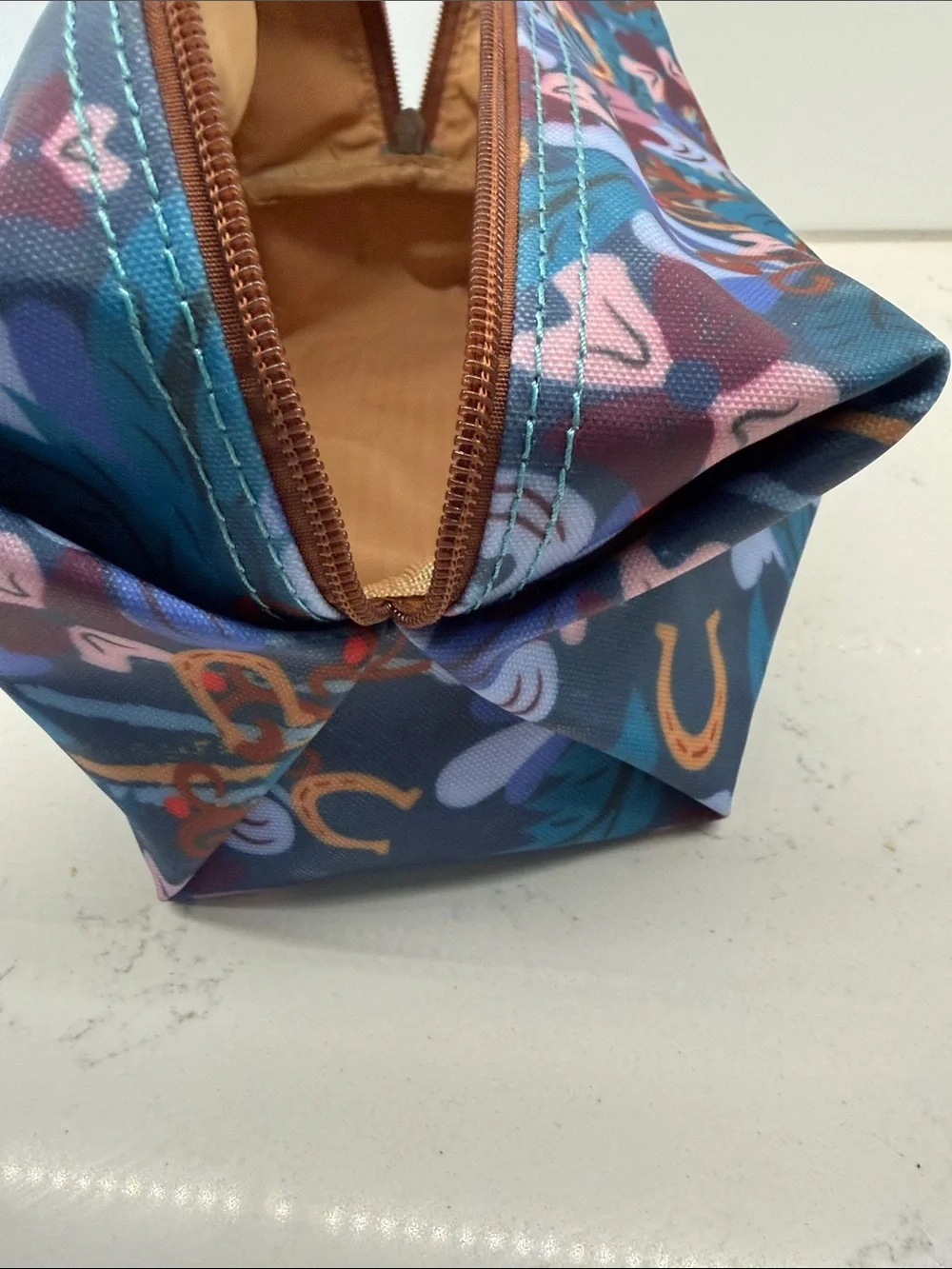 Catchfly Studio Floral Teal Wristlet Cosmetic Pouch with removable strap